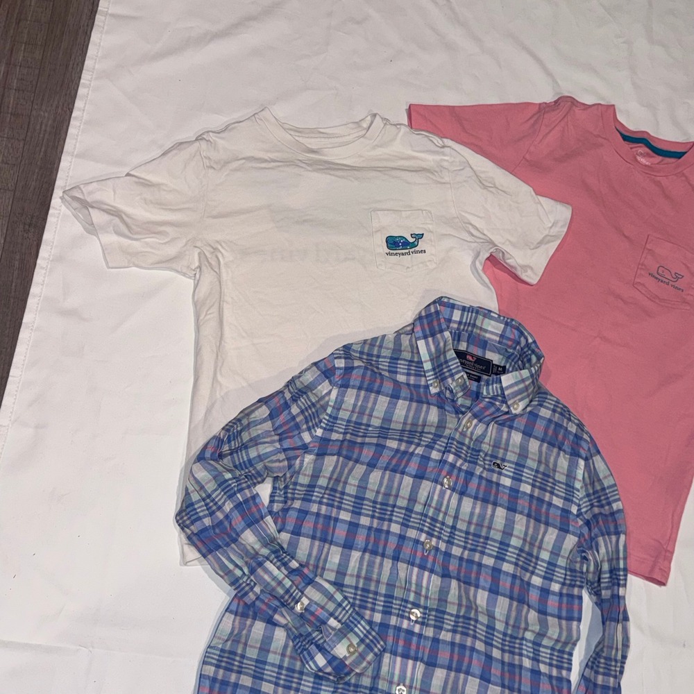 Vineyard Vines Shirt Bundle Boys M 12-14 Plaid Button Down Pocket Tee Preppy - Picture 3 of 8